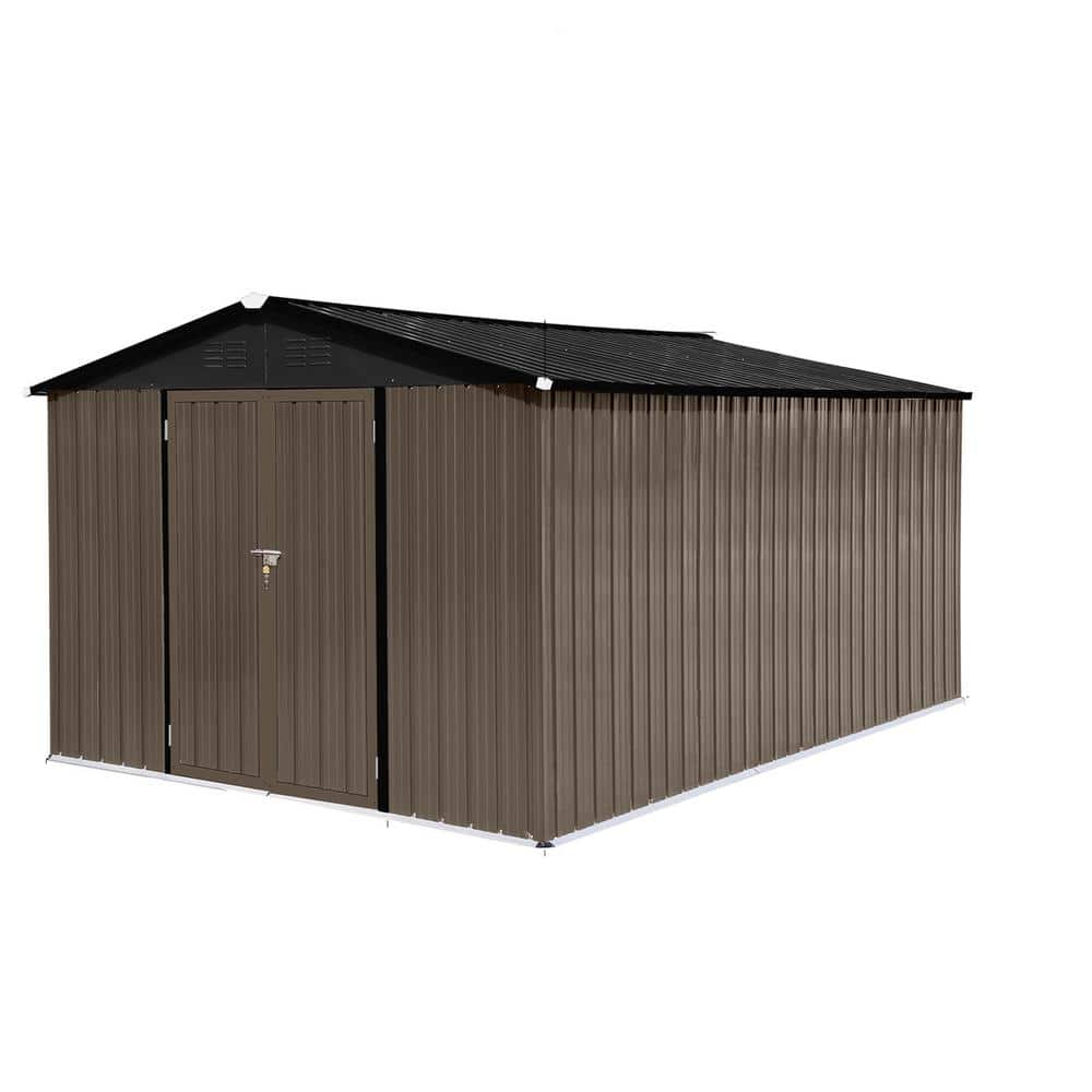 10 ft. W x 12 ft. D Brown Outdoor Storage Sheds, Metal Garden Sheds 120 sq.