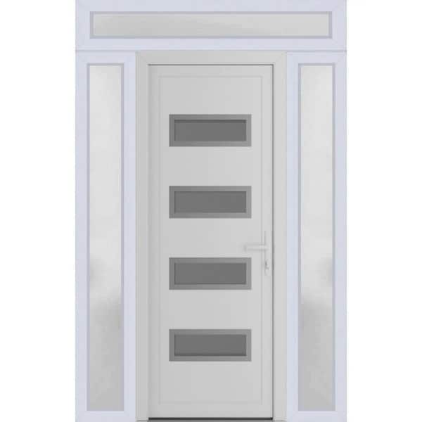 64 in. x 94 in. Left-hand/Inswing Frosted Glass White Silk Steel Prehung Front Door with Hardware