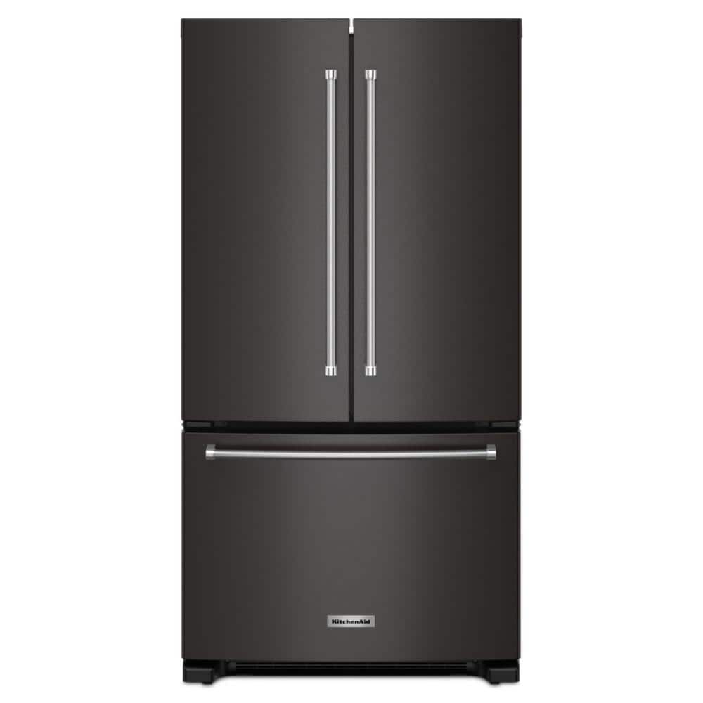 36 in. 20 cu. ft. Counter Depth French Door Refrigerator in Black Stainless with Wood-Look Nesting Shelf