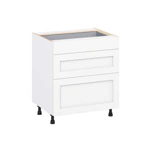 Milton 30 in. W x 24 in. D x 34.5 in. H Assembled Shaker Drawer Base Kitchen Cabinet in Bright White with 3 Drawers