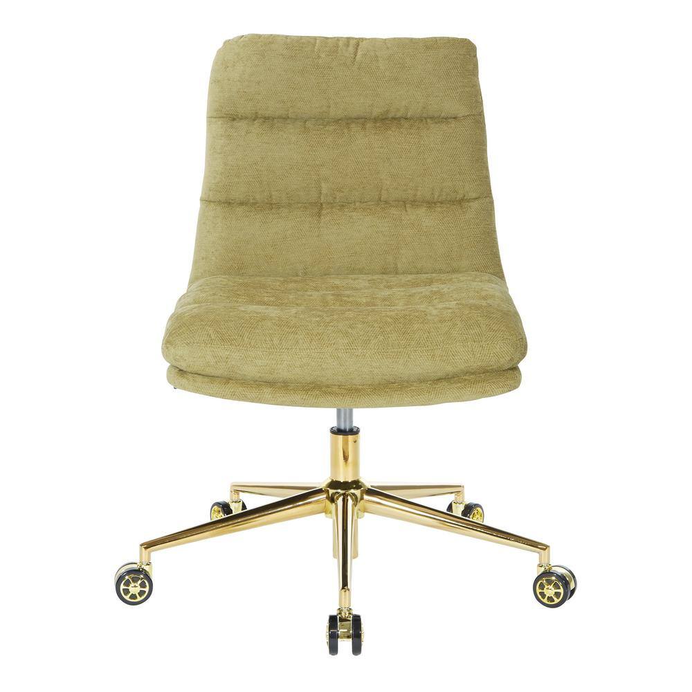 Olive Fabric Armless Ergonomic Swivel Office Chair with Gold Base