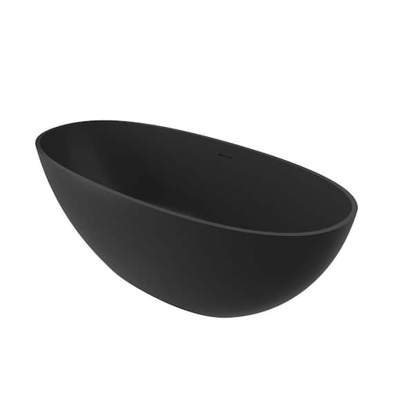 Dimakai 65 in. x 30 in. Solid Surface Freestanding Soaking Bathtub in Matte Black with Drain and Abrasive Pads
