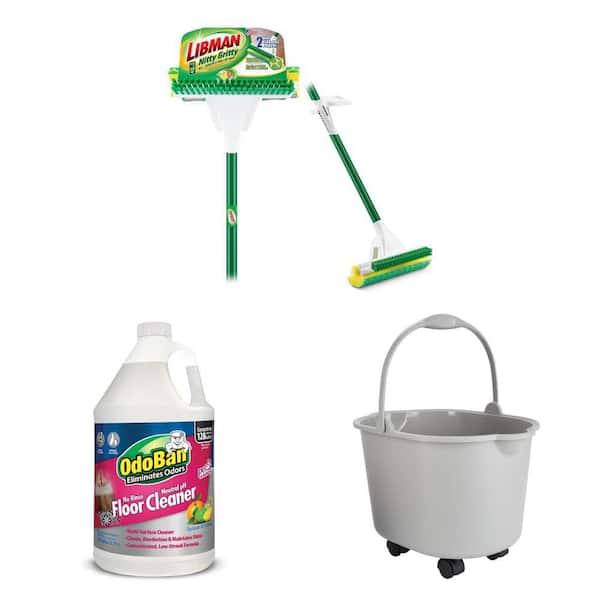 Nitty Gritty Roller Sponge Mop with Scrub Brush, 1 Gal. Floor Cleaner, and 20 qt. Rolling Bucket Combo
