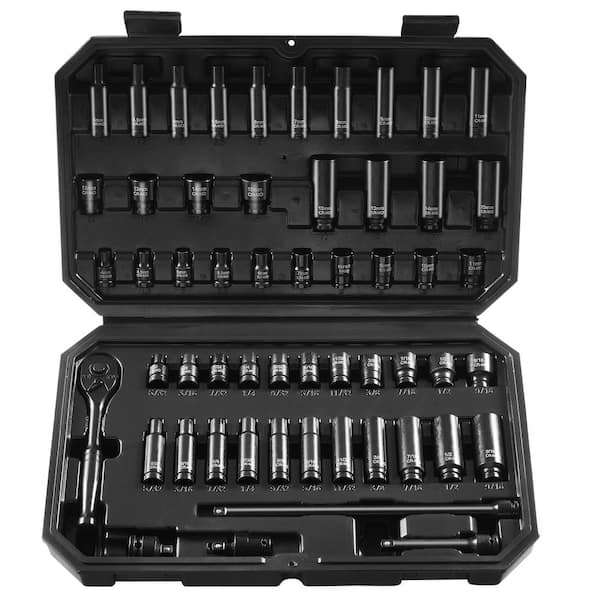 1/4 in. Impact Sockets Set 6 Point Drive Bit Ratchet Tool Kit Case (55-piece)