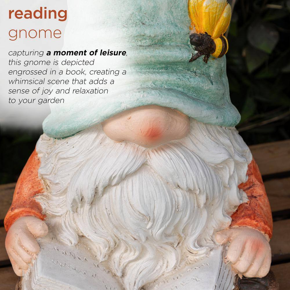 Whimsical Ceramic Gnome with Turquoise Hat Reading Book