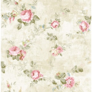 English Flowers Cream and Multicolor Paper Non-Pasted Strippable Wallpaper Roll (Cover 56.05 sq. ft.)
