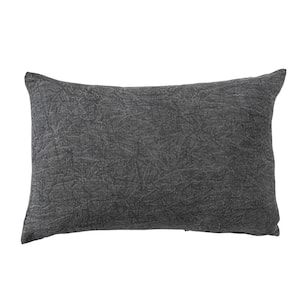 Charcoal Color Stonewashed Polyester Lumbar 24 in. x 16 in. Throw Pillow