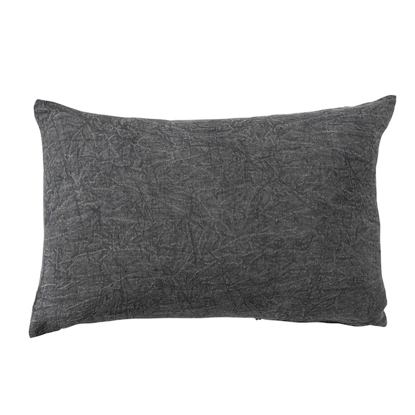 Storied Home Charcoal Color Stonewashed Polyester Lumbar 24 in. x 16 in. Throw Pillow