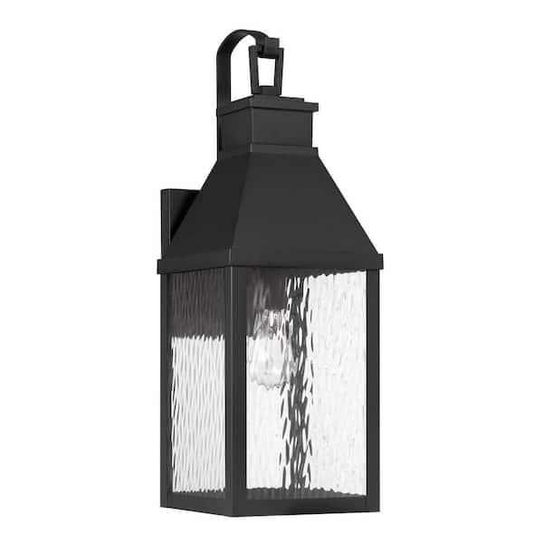 Glencrest 23 in. 1-light Textured Black Exterior Wall Sconce with Clear Water Glass