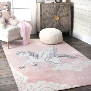 Winged Unicorn Kids Pink 5 ft. x 8 ft. Area Rug