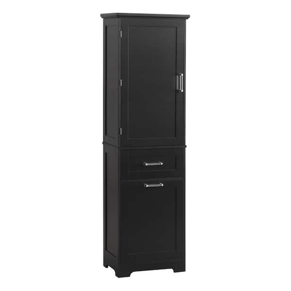20 in. W x 13 in. D x 68 in. H Black Linen Cabinet with Adjustable Shelf and Drawers