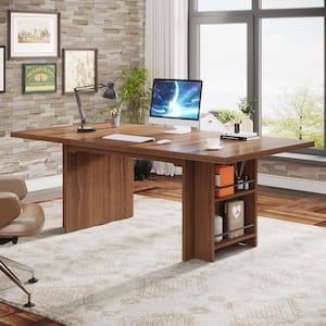 Halseey 63 in. Rectangular Brown Computer Desk with Storage, Large Writing Desk Home Office Executive Desk