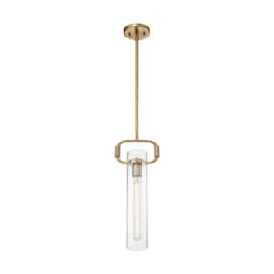 Teresa 60-Watt 1-Light Burnished Brass Shaded Pendant Light with Clear Glass Shade, No Bulbs Included