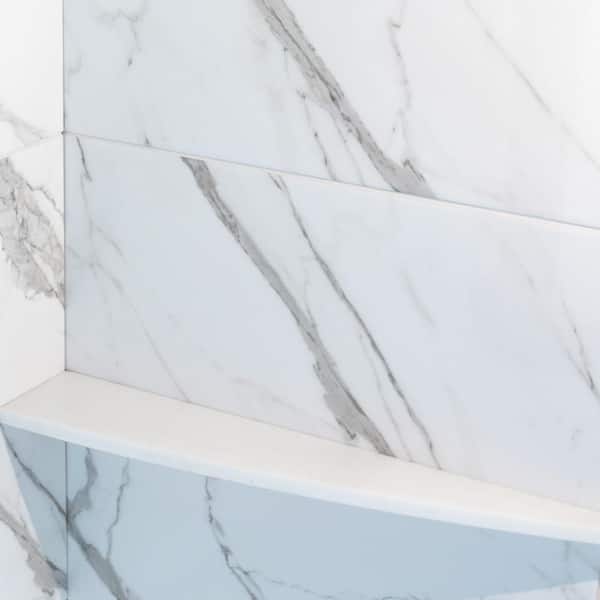 8 Polished White Ceramic Corner Shelf Elegant Shower Shelf with a Dra -  Marble Barn