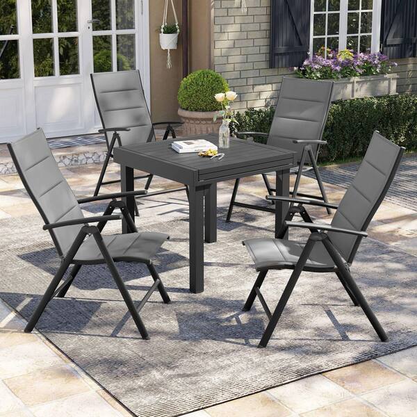 Pellebant Dark Gray Aluminum Adjustable Folding Outdoor Patio Dining Chairs (Set of 4)