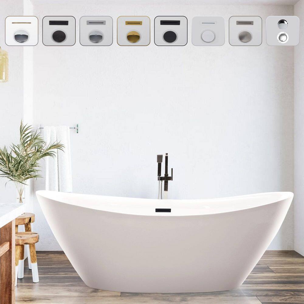 Vanity Art 71 in. Acrylic Flatbottom Freestanding Bathtub in White/Matte Black -  VA6807-MB
