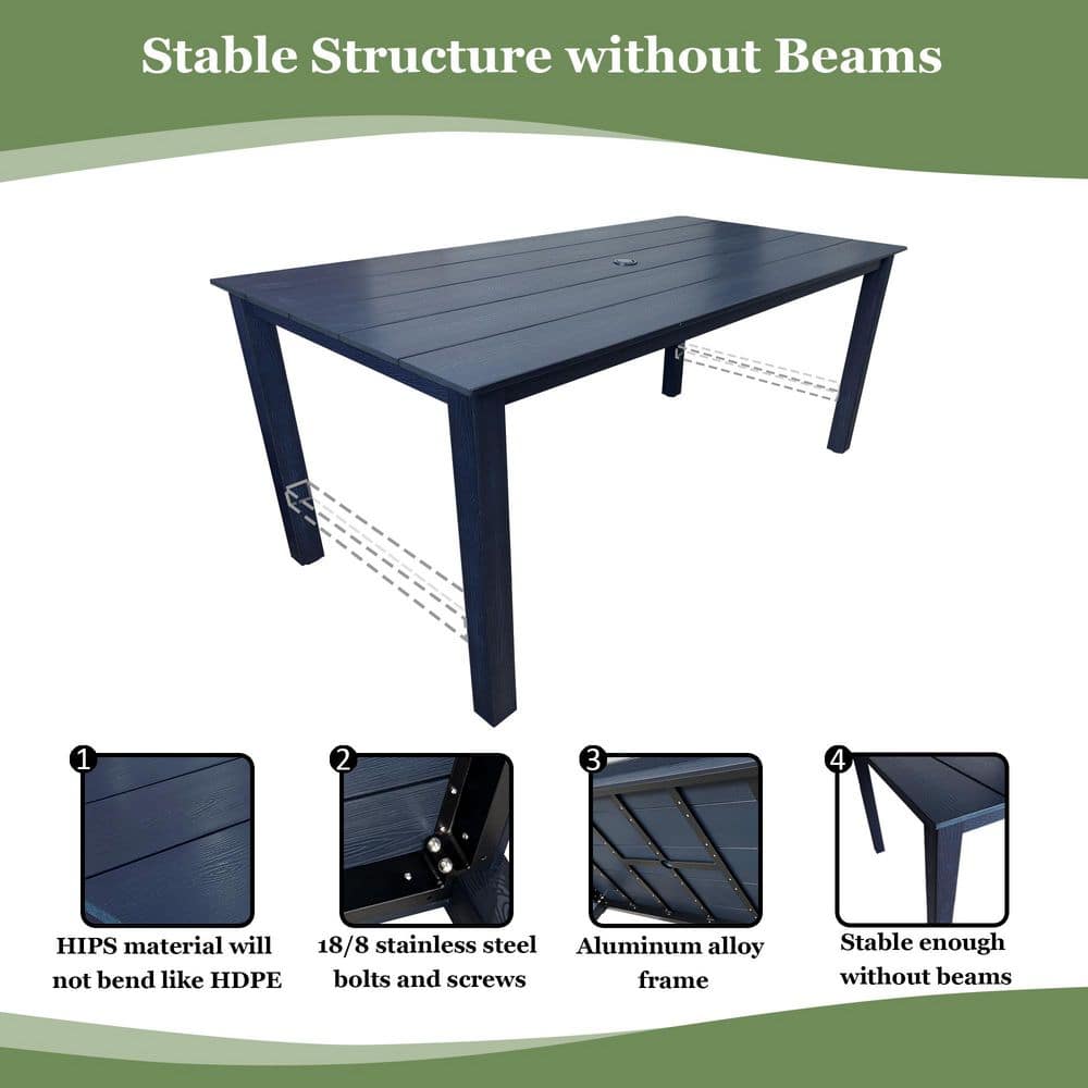Infographic showing the stable structure and materials of the outdoor furniture.
