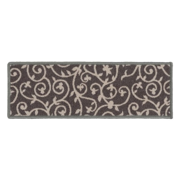 World Rug Gallery Contemporary Scroll Non-Slip Stair Treads 8.6" x 26" Gray (Set of 13)