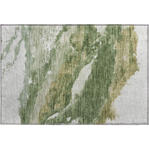Mayfield Premium Machine Washable Abstract AMF2054 Green 2 ft. x 3 ft. Accent Rug