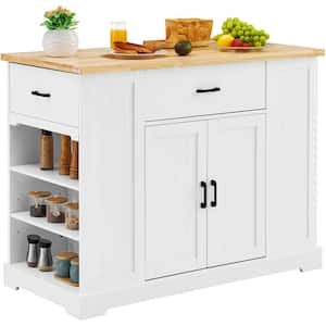 Kitchen Island Cart, Wood Top Breakfast Bar, Kitchen Cart with Table, Drawer, for Dining Kitchen Living Room, White