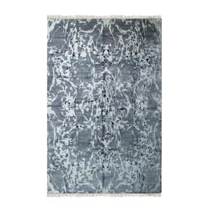 Gray 6 ft. x 9 ft. Hand-Knotted Wool and Bamboo Silk Modern Modern Classic Area Rug