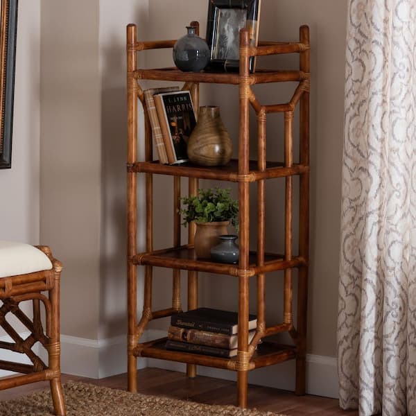 bali & pari Basile 4-Tier Rattan Household Shelving Unit in
