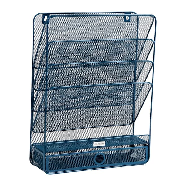 4-Tier Vertical File Storage,Desktop Organizer,Wall Mount,Office,Metal Mesh, 12.5 in. L x 4 in. W x 16.5 in. H,Turquoise