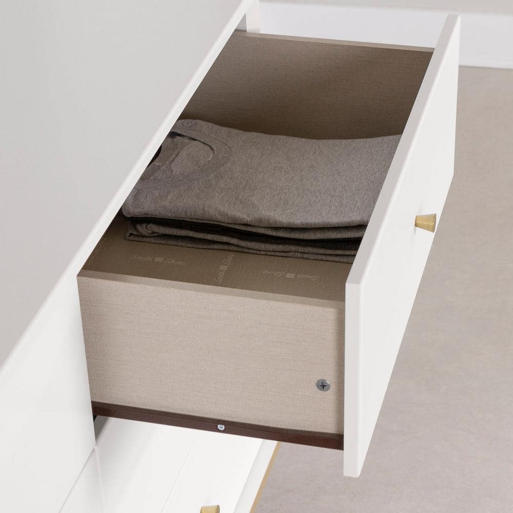 Pure White Double Dresser with Brass Legs and Knob Handles