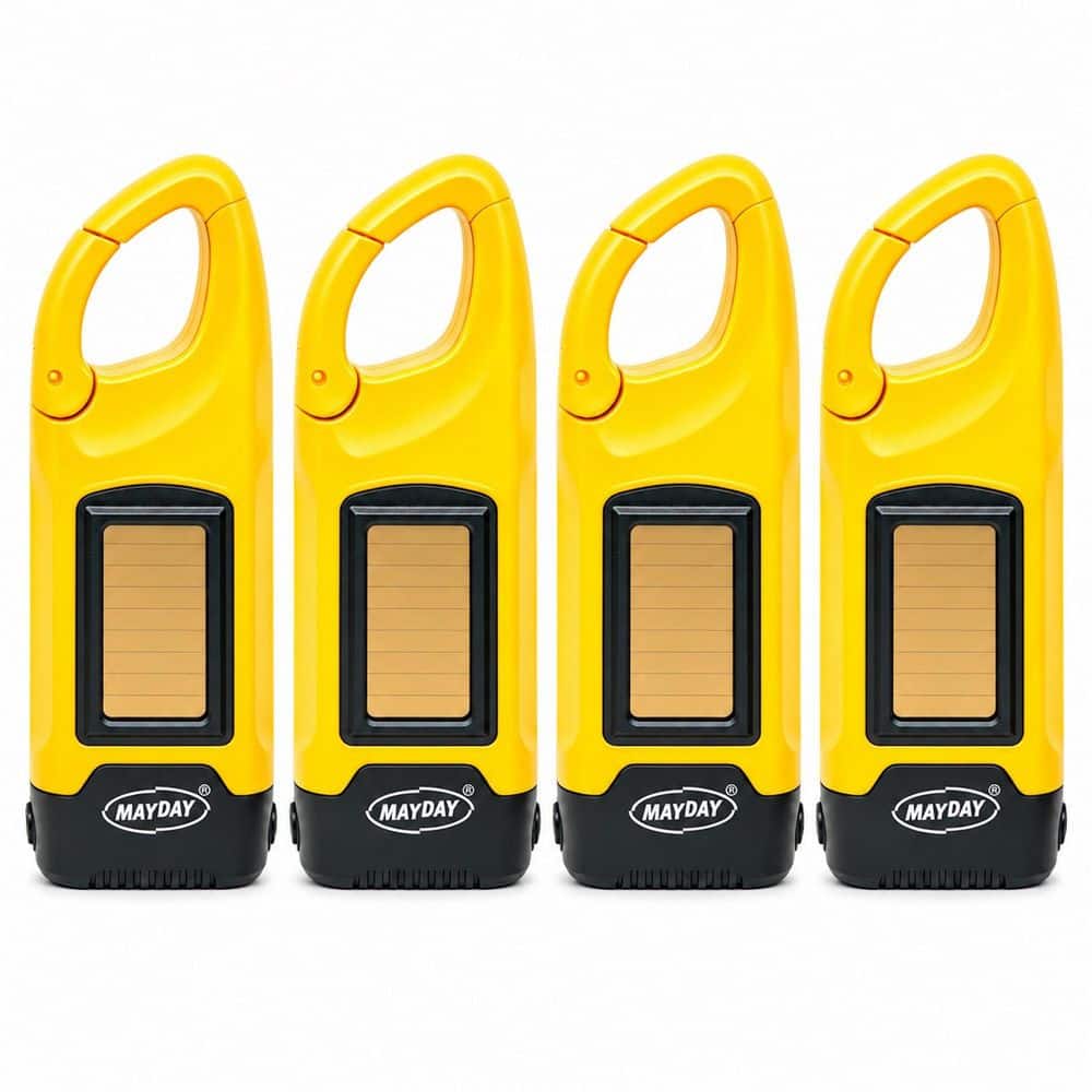 Mayday Hand Crank Flashlight with Solar Panel and Clip (4-Pack