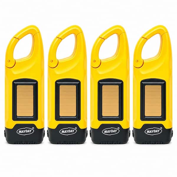 Mayday Hand Crank Flashlight with Solar Panel and Clip (4-Pack