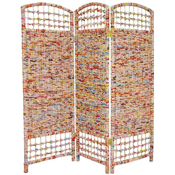 Oriental Furniture 4 ft. Short Recycled Magazine Folding Screen - 3 Panels