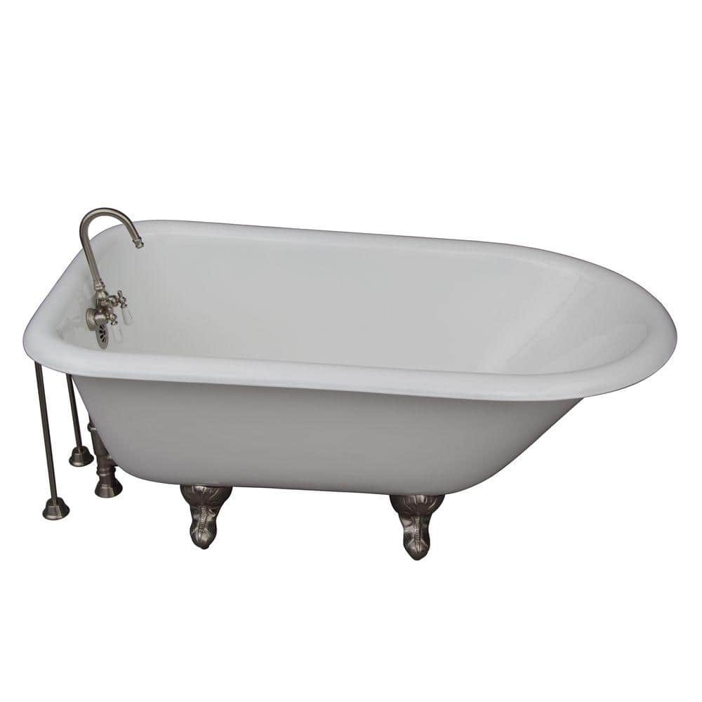 4.5 ft. Cast Iron Ball and Claw Feet Roll Top Tub in White with Brushed Nic