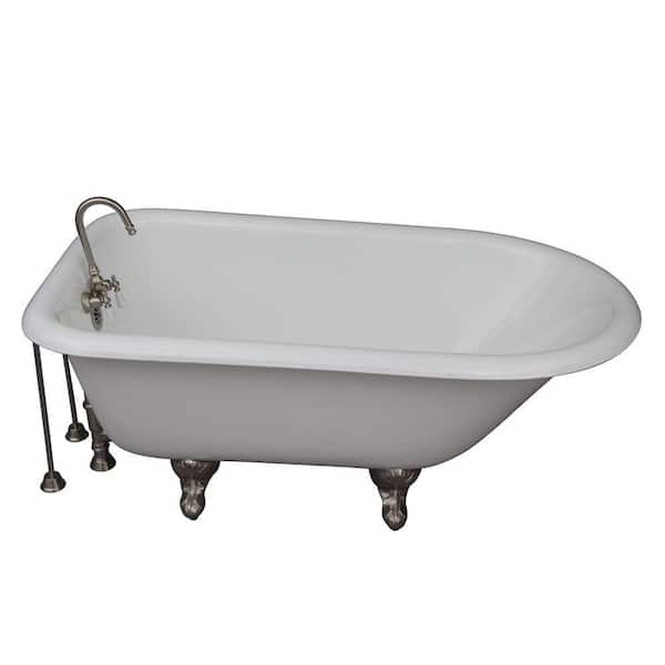 Barclay Products 4.5 ft. Cast Iron Ball and Claw Feet Roll Top Tub in White with Brushed Nickel Accessories
