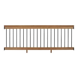 3 ft. x 8 ft. Pressure-Treated Cedar-Tone Pine Capped Wood Deck Line Railing Kit with Black Aluminum Round Balusters
