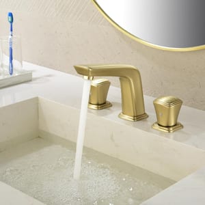 Modern Widespread Double Handle Bathroom Faucet in Brushed Gold