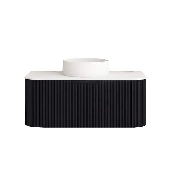 Boosicavelly 36 in. W x 19 in. D x 19 in. H Single Sink Wall-Mounted Bath Vanity in Black with White Ceramic Top