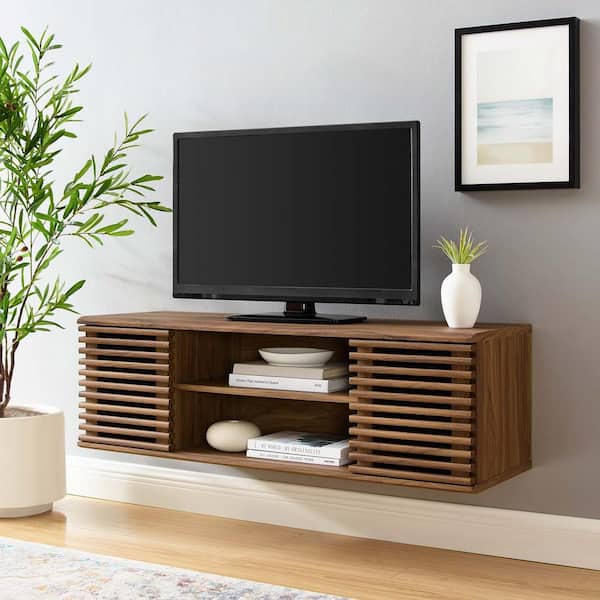 MODWAY 46 in. Wall-Mount Console TV Stand Walnut - The Home Depot