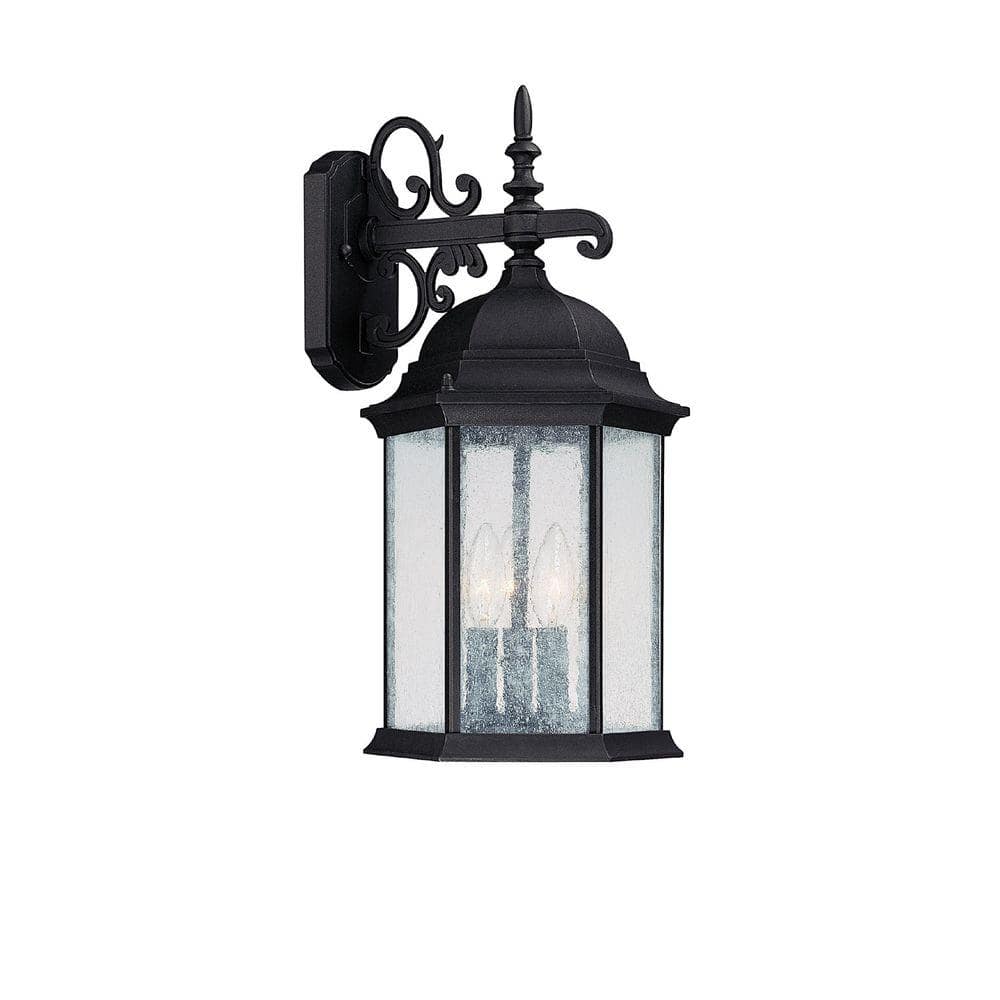 Main Street 19 in. 3-Light Black Outdoor Hardwired Wall Lantern Sconce with Antiqued Glass with No Bulbs Included price history on PriceWatchPro