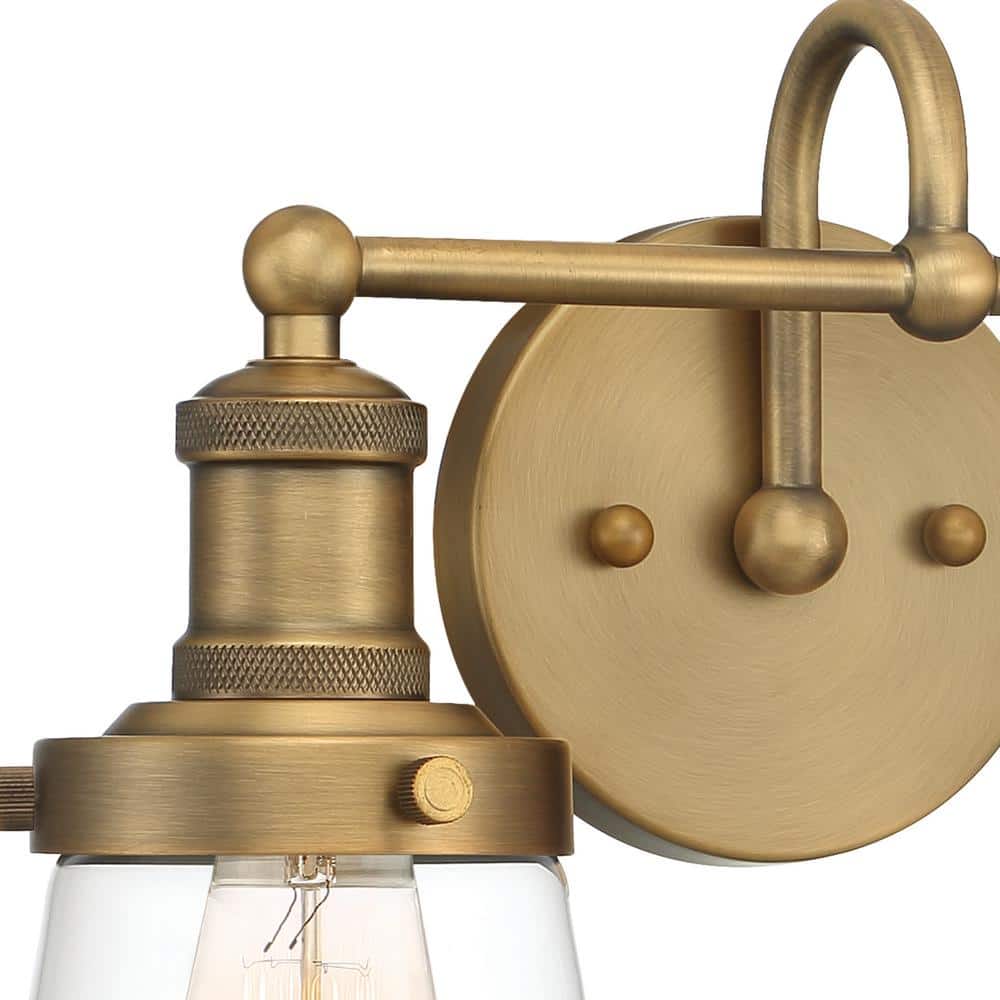 Taylor Old Satin Brass 2-Light Dimmable Vanity Fixture with Clear Glass Shades
