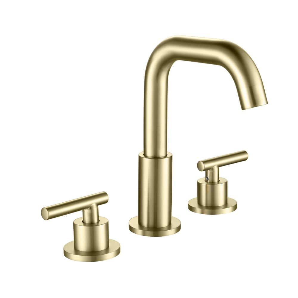 8 in. Widespread 2-Handle Bathroom Faucet with Valve and cUPC Water Supply Lines in Brushed Gold (8.11 in. High Spout) -  FORCLOVER, SMD-1514BG