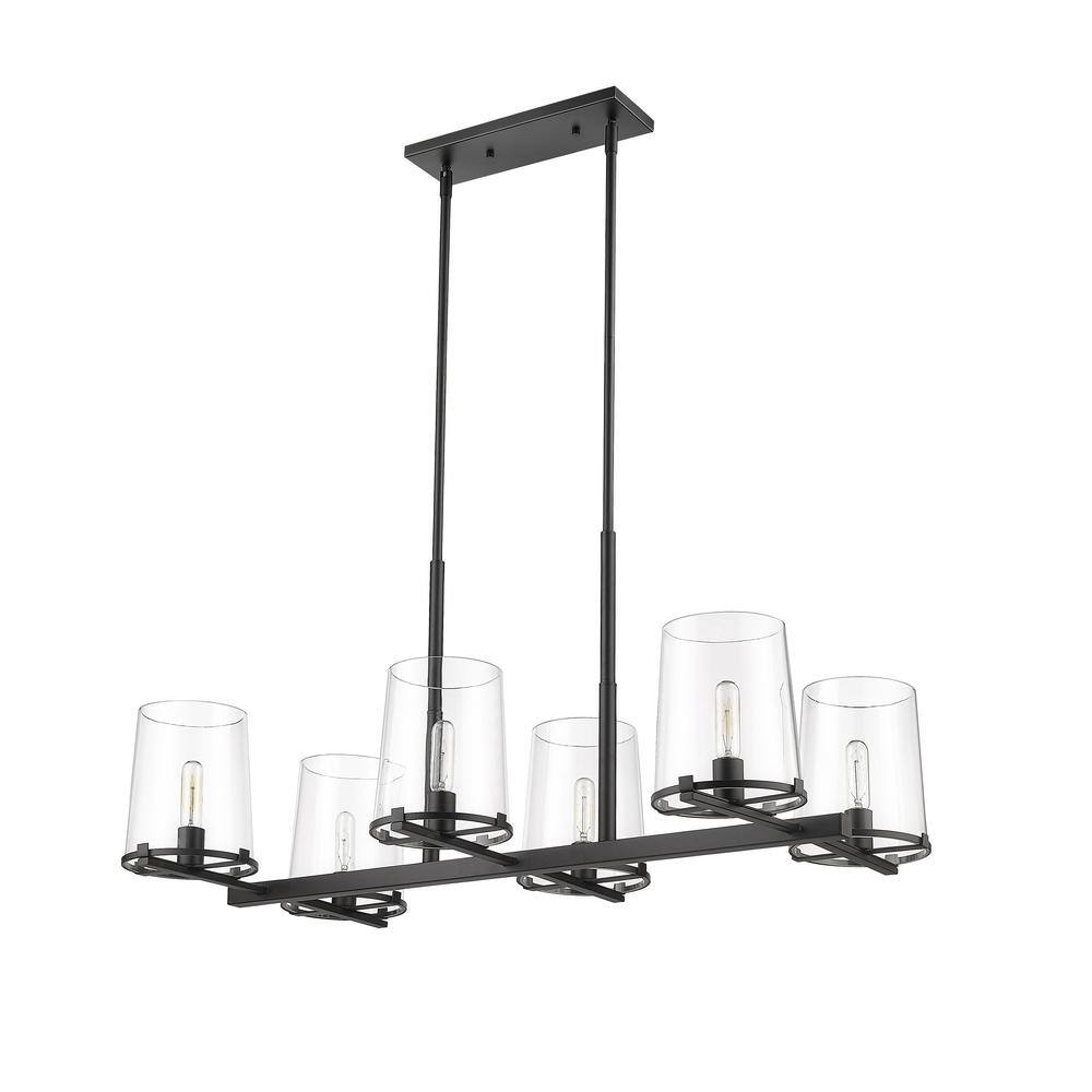 Matte Black 6-Light Steel Chandelier with Clear Glass Shades