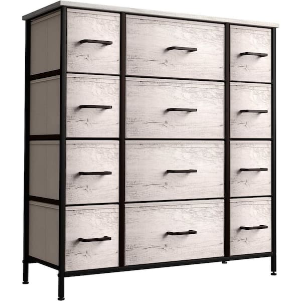 Sorbus 12-Drawer Marble Black Dresser Steel Frame Wood Top Easy Pull Fabric Bins 11.75 in. L x 46.5 in. W x 48.7 in. H
