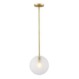 Sky Fall 60-Watt 1-Light Brushed Gold Contemporary Pendant Light with Etched Fluted Glass Shade