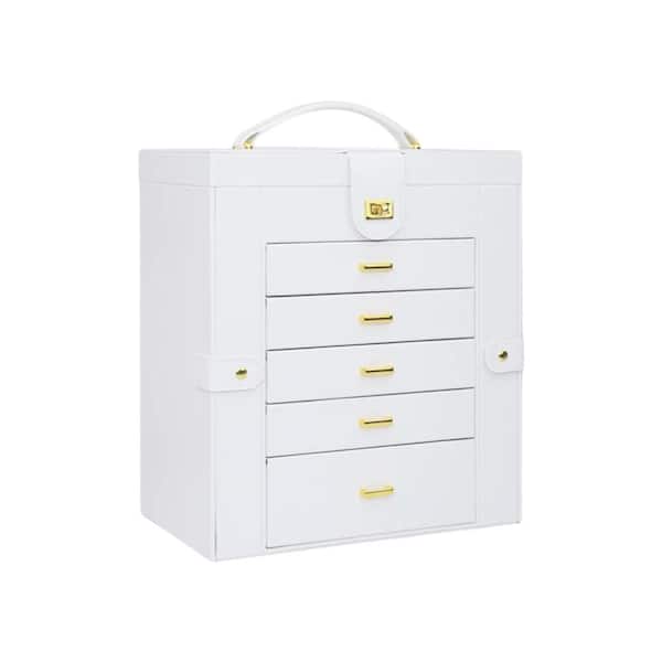 Unbranded White Huge Leather Jewelry Box Organizer Functional Lockable with Mirror for Women Girls