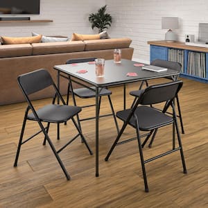 5-Piece Black Folding Fabric Dining Set and 34 in. Vinyl Card Table