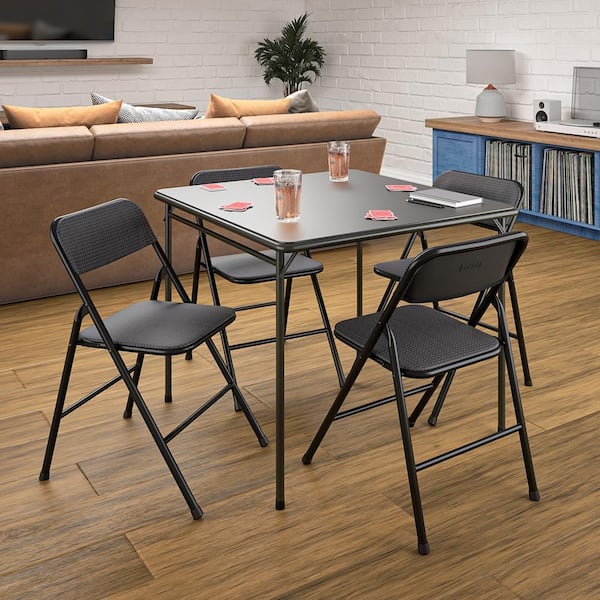 Cosco 5-Piece Black Folding Fabric Dining Set and 34 in. Vinyl Card Table