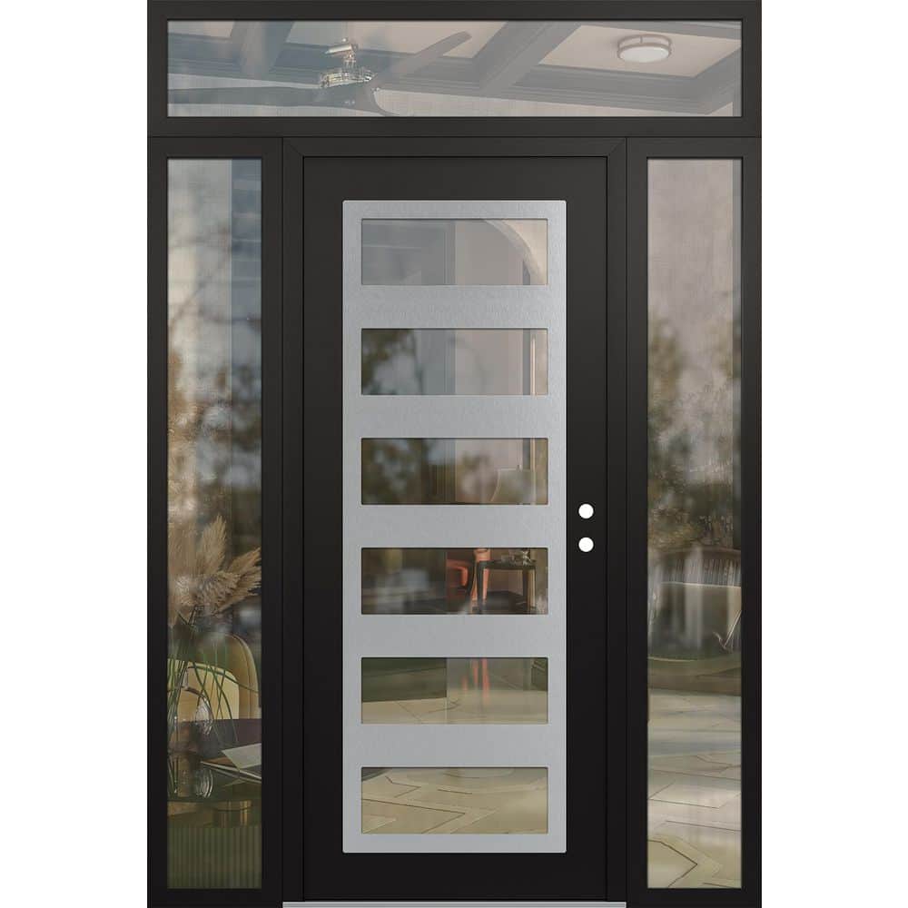 C9 68 in. x 96 in. Silver P Left-Hand/Inswing Clear Glass Black/Black 2 Sidelite+Transom Steel Prehung Front Door price history on PriceWatchPro