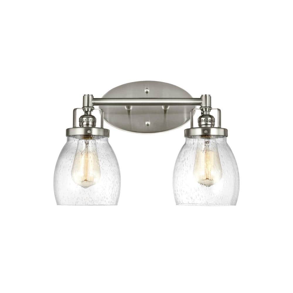 Brushed Nickel Two-Light Vanity with Clear Seeded Glass