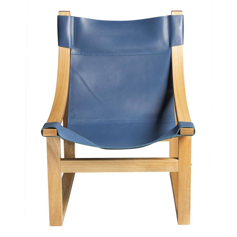 Lima Cobalt Blue Leather and Oak Accent Chair