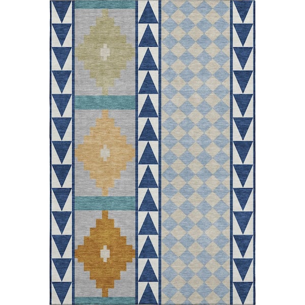 Mayfield Premium Machine Washable Abstract AMF2522 Navy 10 ft. x 14 ft. Area Rug